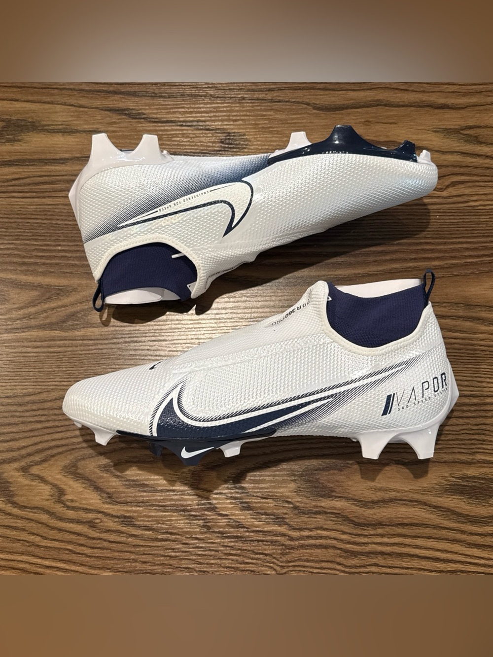 Size 14 Nike Vapor Edge Pro 360 White Navy Blue Football Cleats AO8277-106 NEW